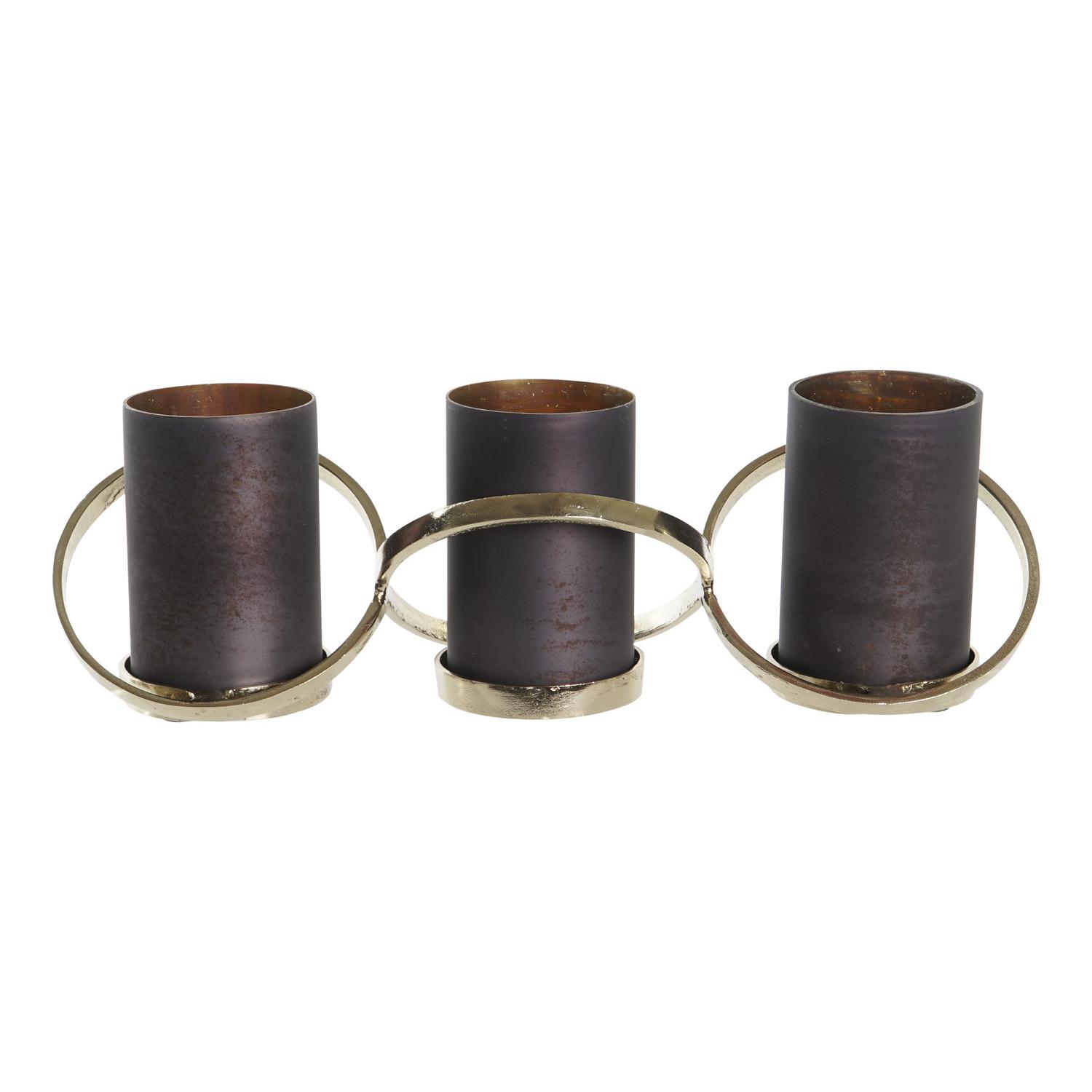 PORTAVELA CRISTAL ALUMINIO 52X15X16,5 3 VELAS GRIS LD201014