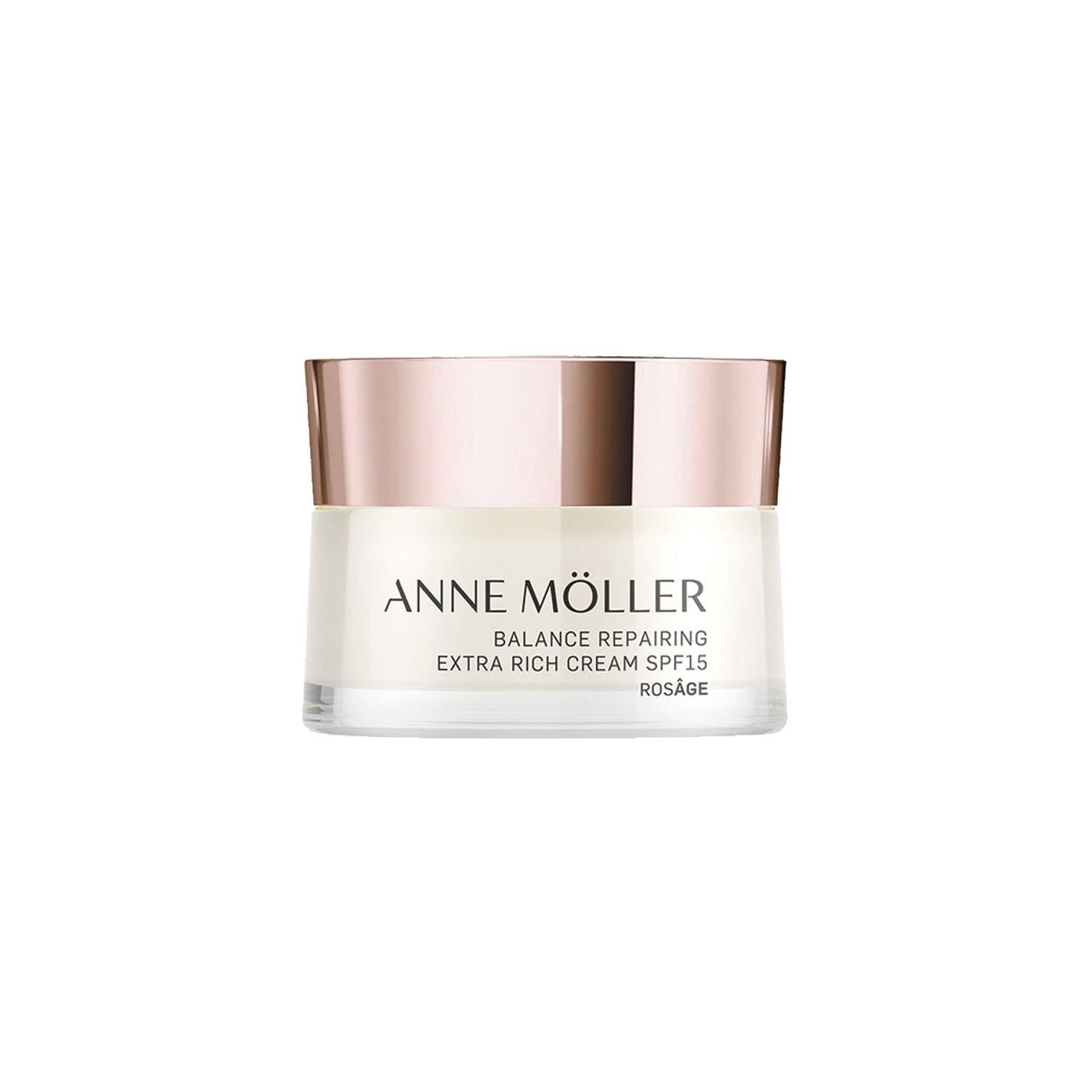 Anne Moller - Crema facial reparadora extra rica Rosage Balance SPF15 con manteca de karité y aceite de jojoba para pieles secas y maduras a partir de 50 años, con tecnología probiótica y Global Defense Technology™