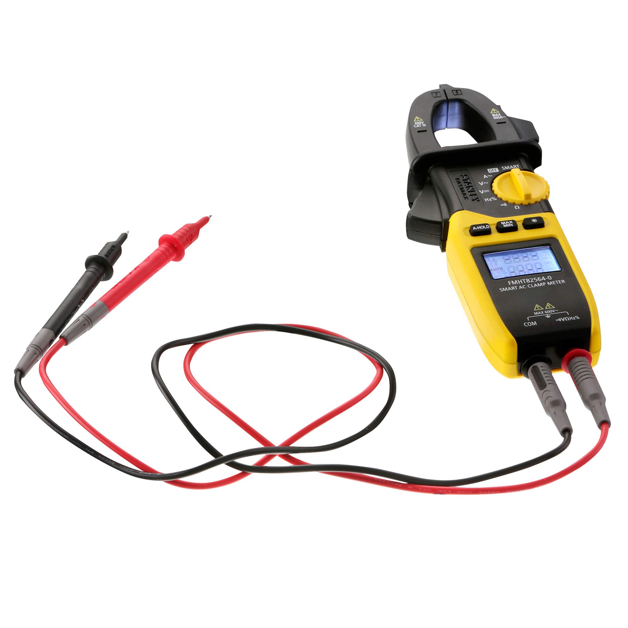 STANLEY FATMAX Multímetro Digital Inteligente de Pinza, Tensión 600V CA/CC, Pantalla Retroiluminada, Función HOLD y MAX/MIN, Compacto y Ligero, Categoría III de Seguridad, FMHT82564-0