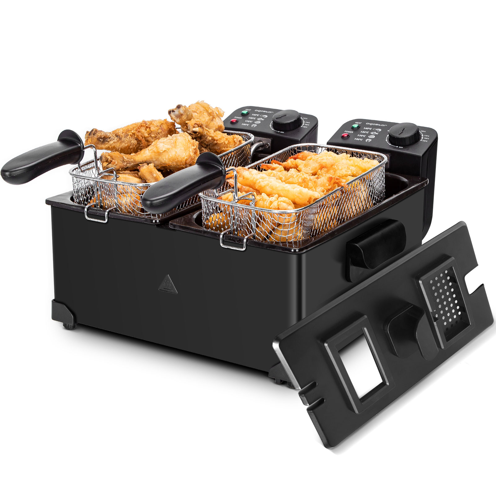 AIGOSTAR Freidora con Zona de Visualización.Capacidad total 6L, Asadesmontable（3600W, 3000ML*2)