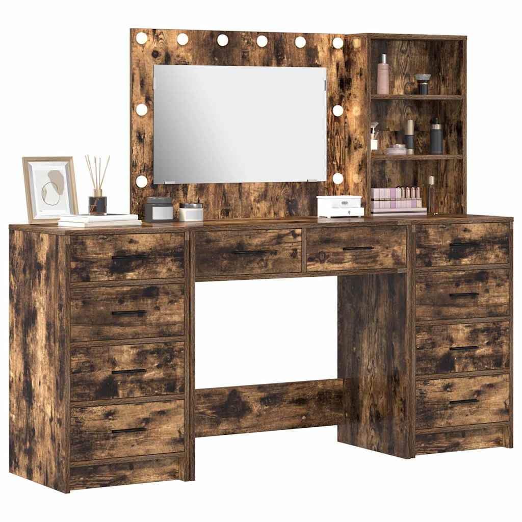 vidaXL Mesa Tocador con cajón 3 pcs Roble ahumado Madera de ingeniería