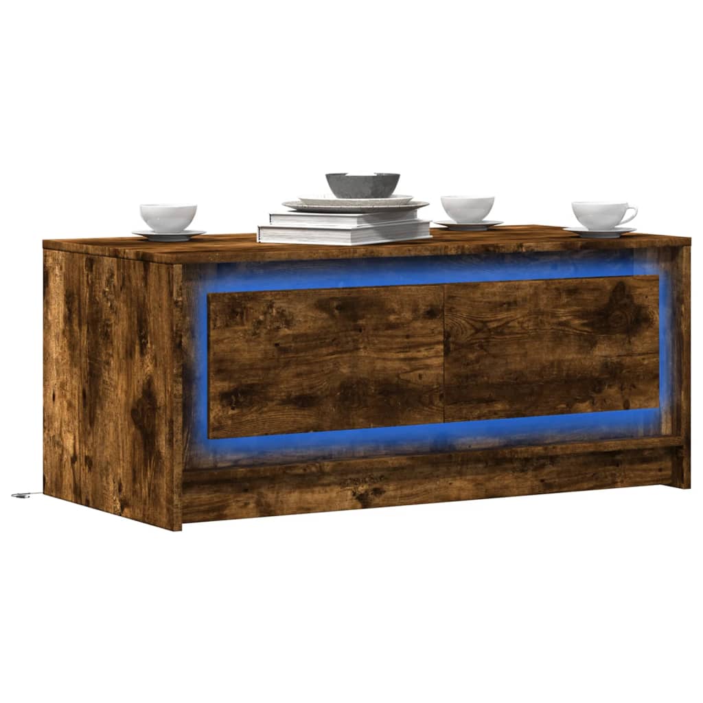 vidaXL Mesa de centro con luces LED madera de ingeniería en color Gris sonoma/Negro/Blanco y más | estructura resistente ideal para salón dormitorio o estudio