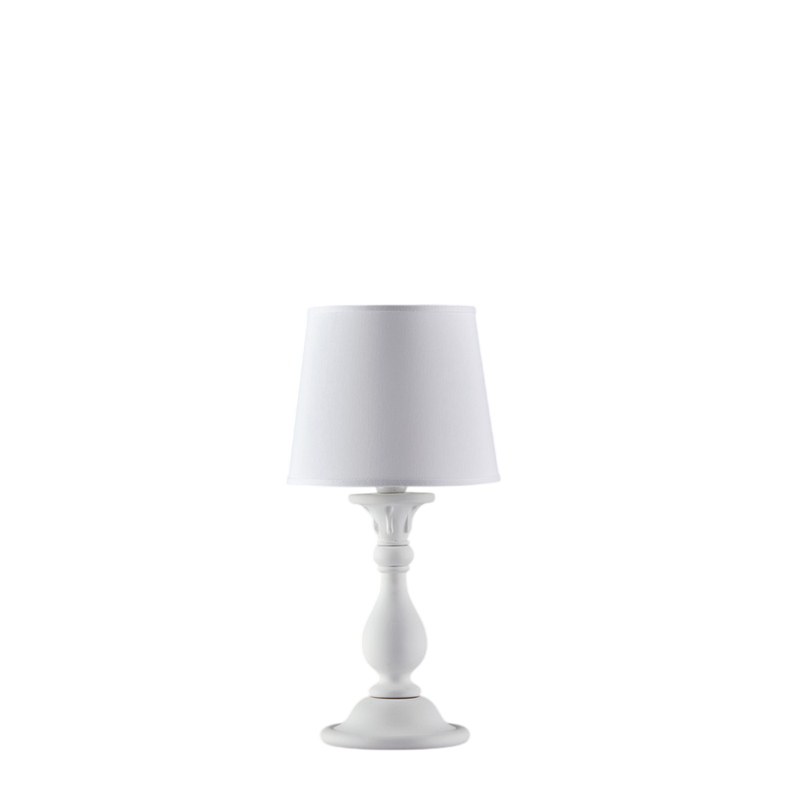 Lámpara de mesa Lucca Shabby de madera blanca, 1 luz con pantalla dm.20 H.39 Ø20 BL271-LT-BCO - Bonetti Illumina