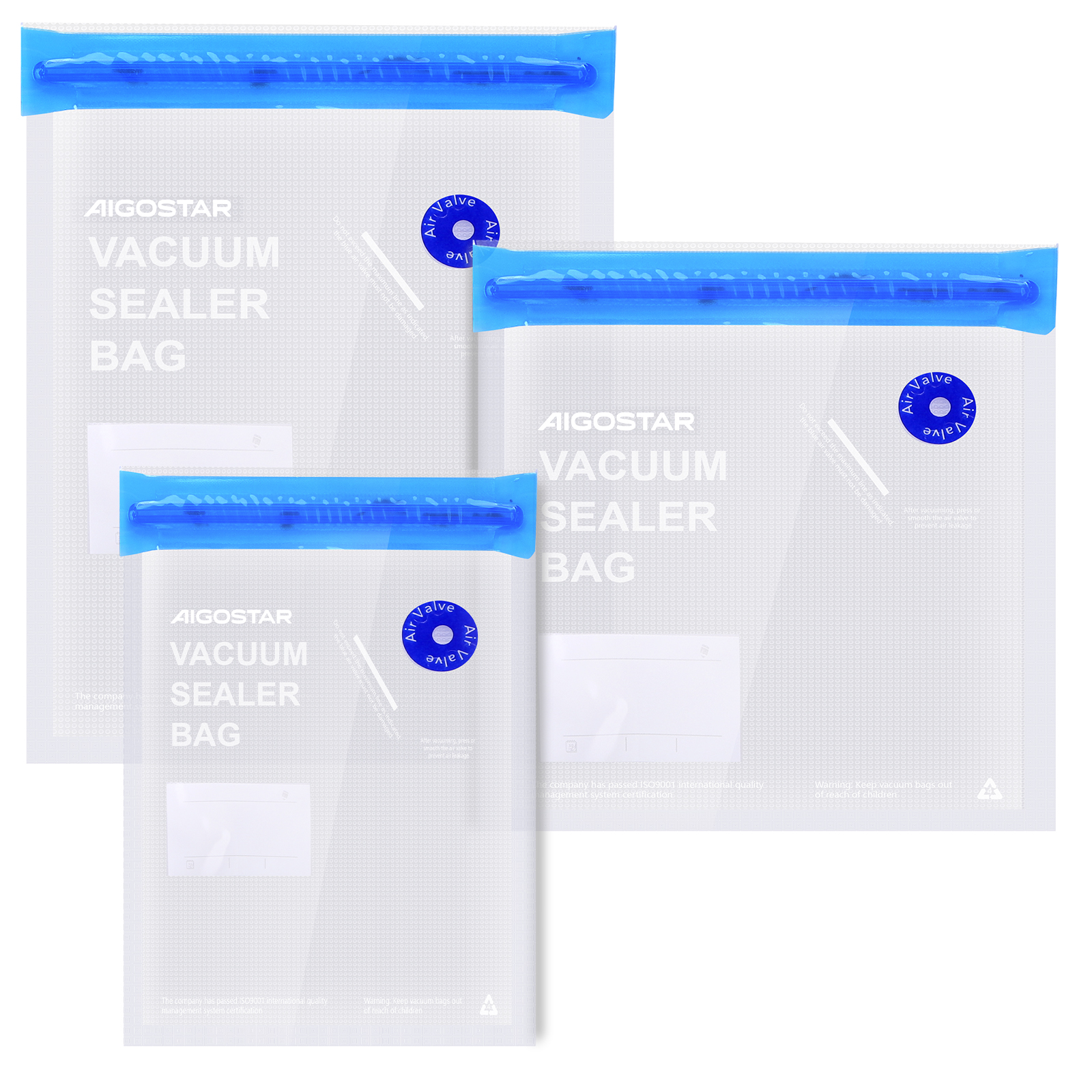 AIGOSTAR Bolsas para envasar al vacío. Pack de 30 unidades, 3 tamaños distintos, cierre zip.