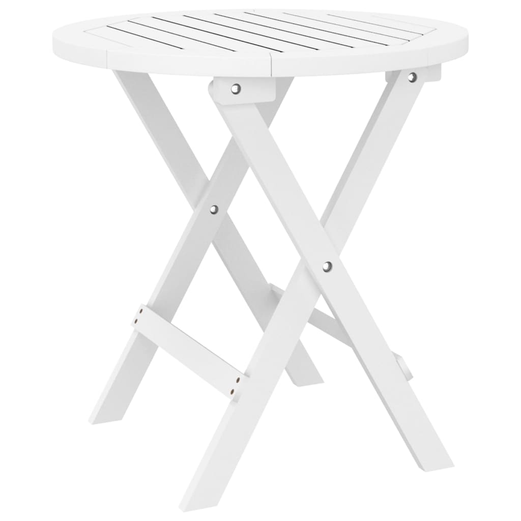 vidaXL Mesa de jardín plegable madera maciza de acacia Ø 46 cm en color Blanco/Marrón | estructura resistente ideal para salón dormitorio o estudio