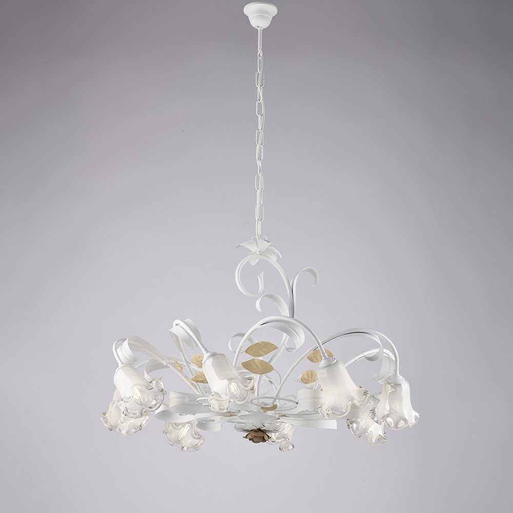 Araña Arte Pobrera Marfil y Blanco 8 Luces E14