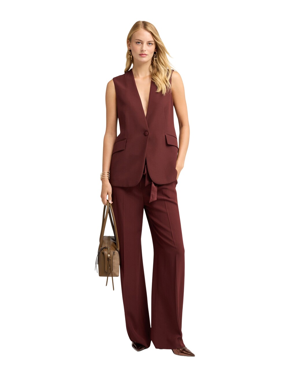 Motivi - Pantalones palazzo en satén envers con fajín