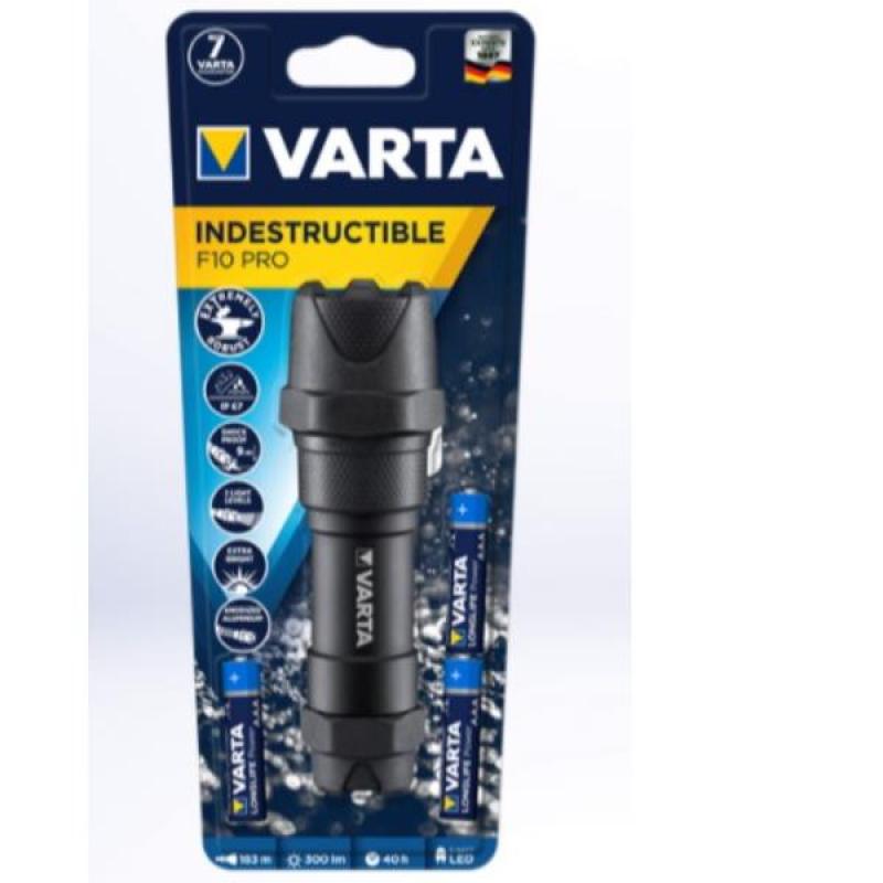 Varta Indestructible F10 Pro 300 Lumen Linterna, Negro
