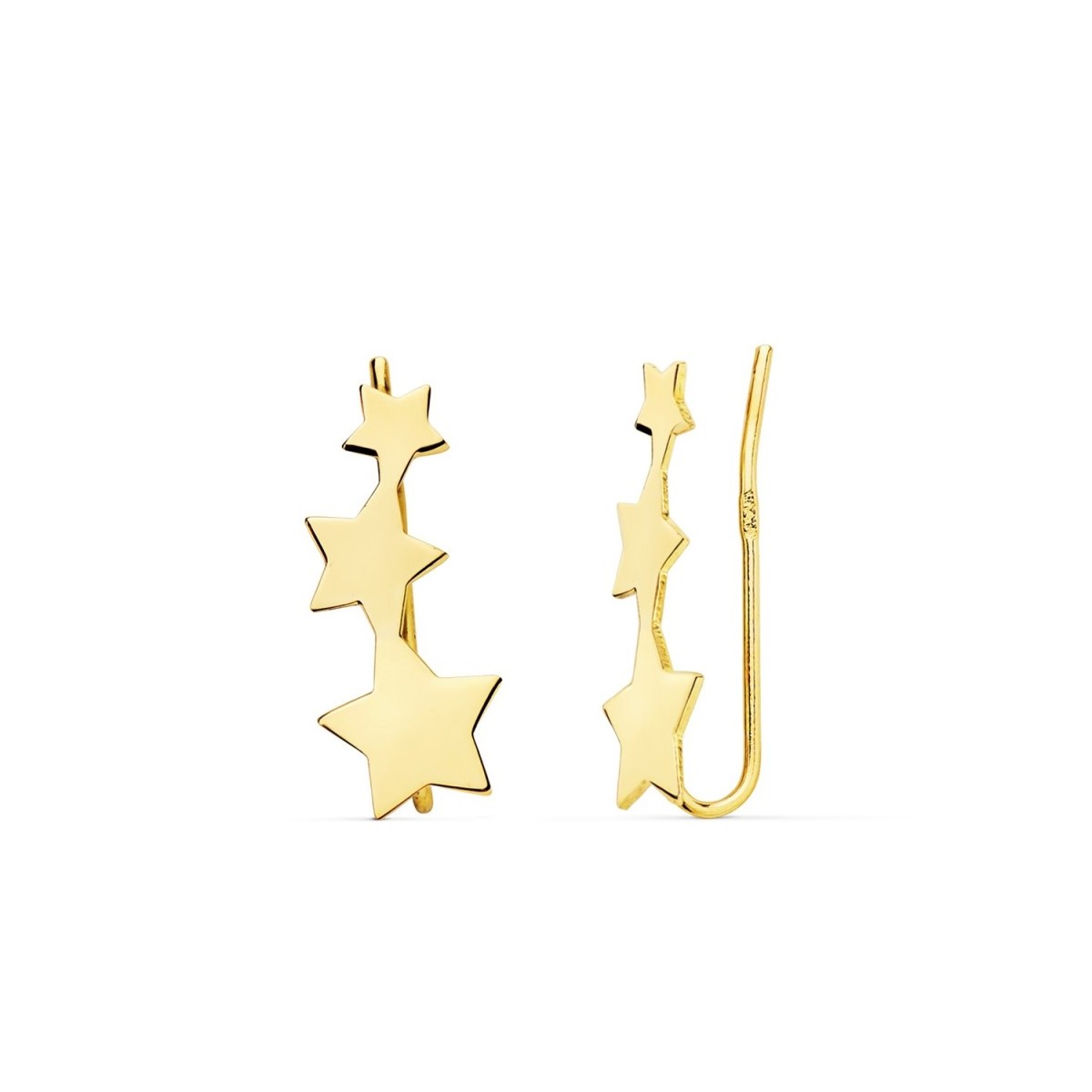 Pendientes oro 18k mujer 16 mm. trepadores estrellas tamaños variados lisas