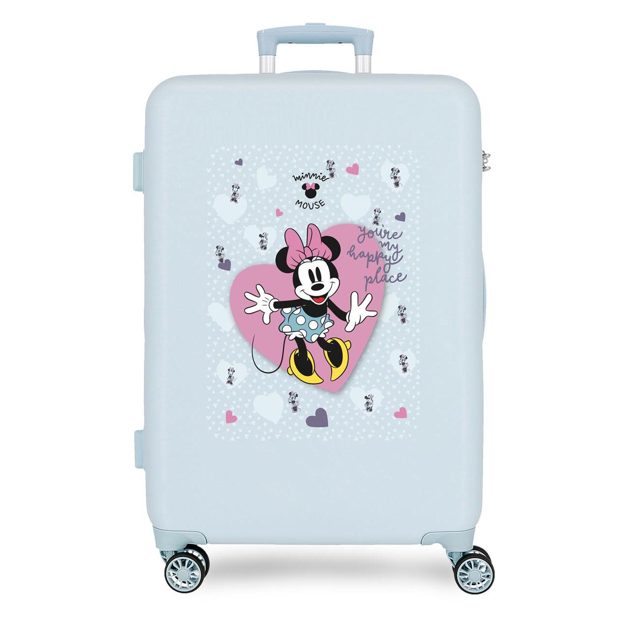 Maleta mediana Disney Minnie my happy place ABS con capacidad de 68,77L Azul claro