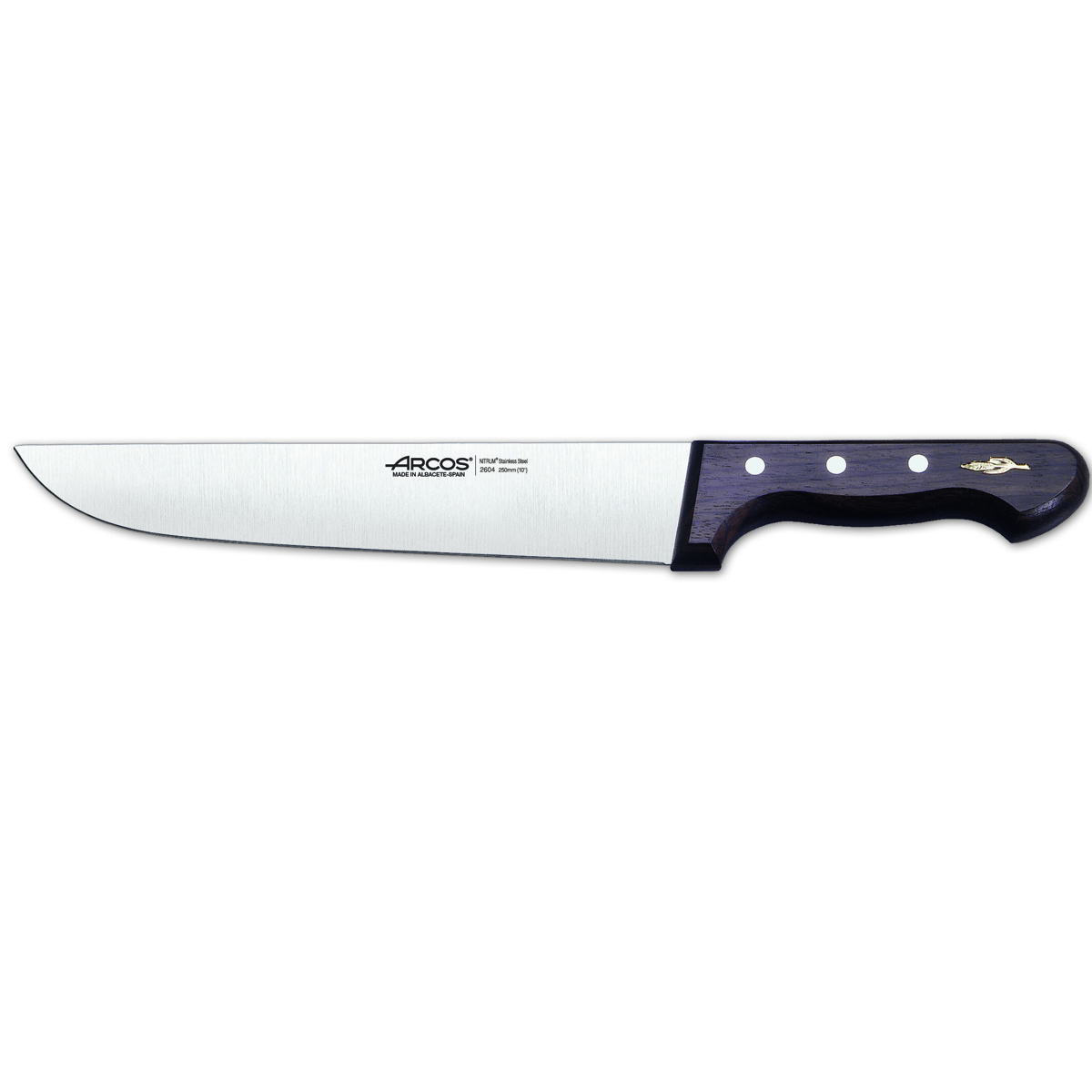 Cuchillo de Carnicero Arcos Palisandro 260400 de Acero Inoxidable Nitrum y Mango de Madera de Palisandro con Hoja de 25 Cm y Funda Hoja - Diseño Elegante