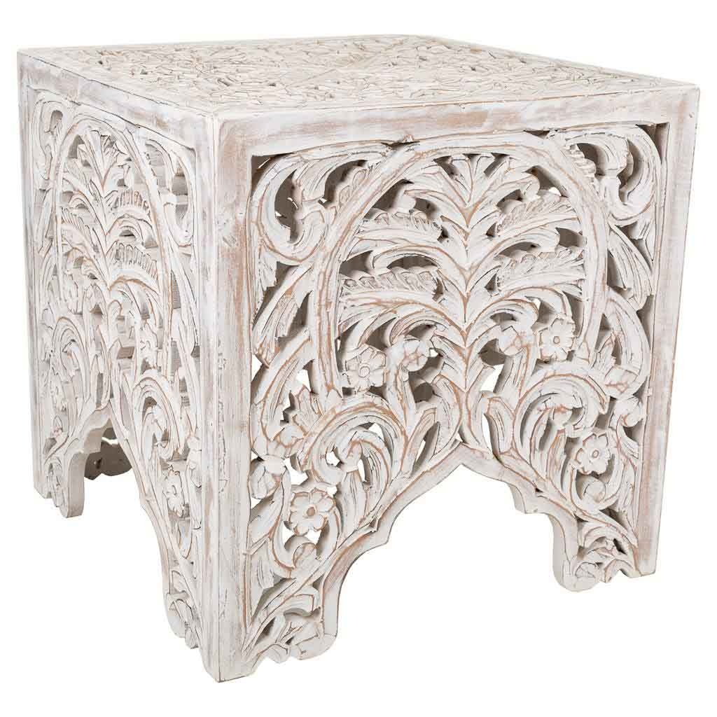 Wonderlust Deco - Mesa de centro de madera artesanal blanco 38x38x38 Blanco 38x38x38h cm