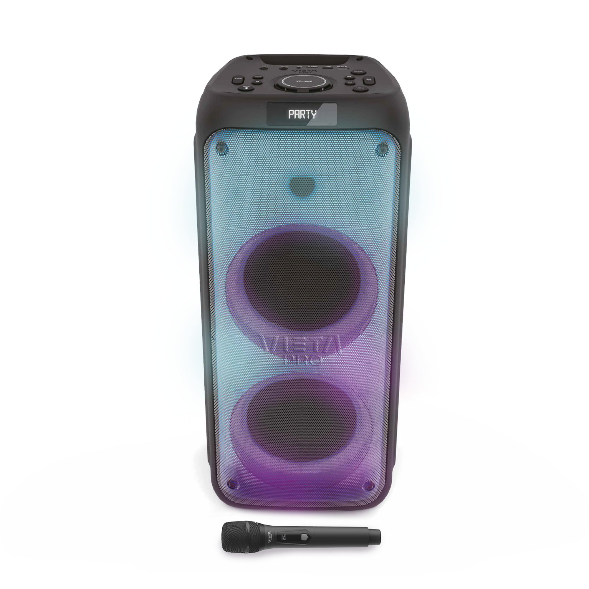 Vieta Pro Party 110 | Altavoz Potente Bluetooth de 150W con Auracast, 10h de autonomía, USB, Micrófono inalámbrico, Función TWS,2x Woofer de 6" y Tweeter, Leds RGB con Luces Flash.