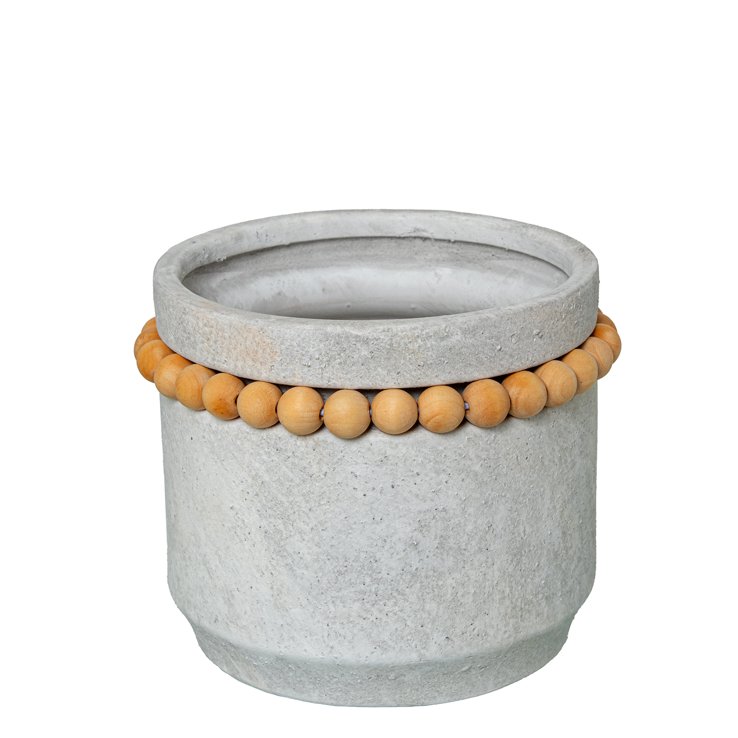 Macetero ceramica diametro 19cm gris con bolitas madera 19x16cm