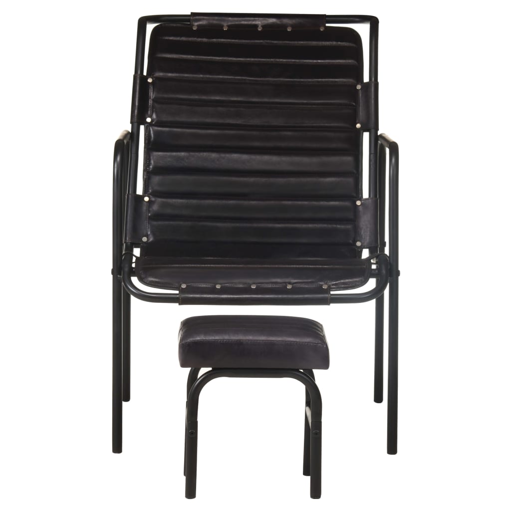 Vidaxl Silla de Relax Reposabrazos y Reposapiés Cuero Auténtico Marrón y Negro