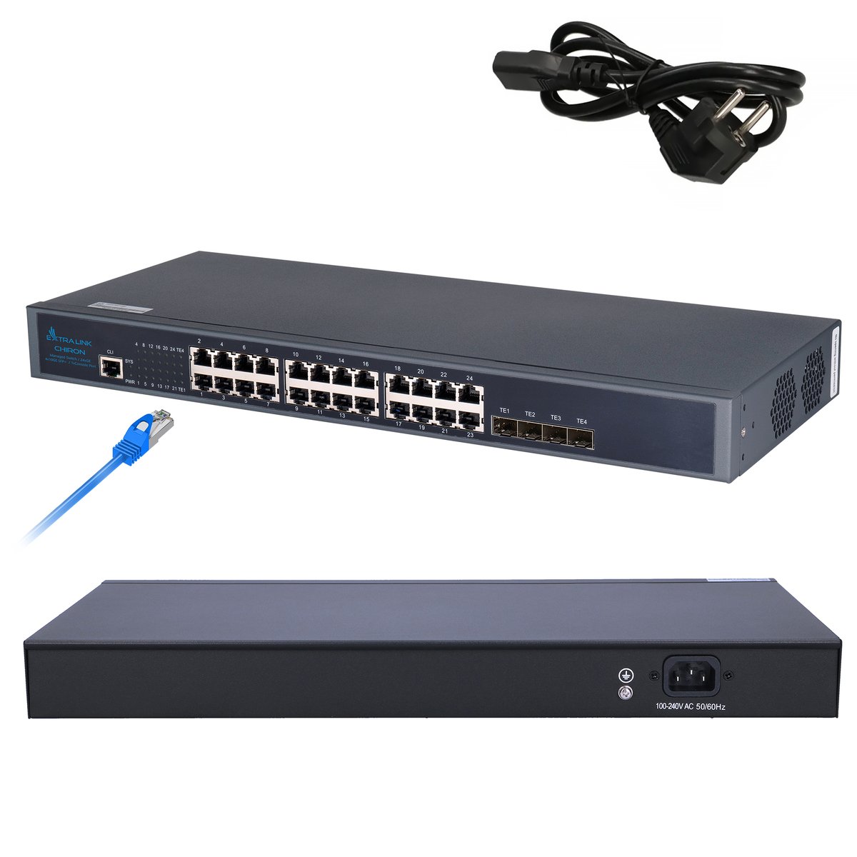 Extralink chiron  interruptor  24x rj45 1000mb/s, 4x sfp+, l3