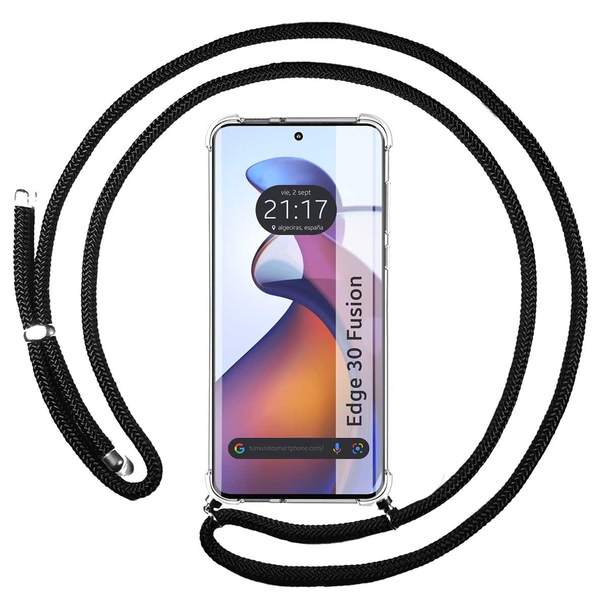 Tumundosmartphone Funda Colgante Transparente para Motorola Edge 30 Fusion 5G con Cordon Negro - Protección Móvil
