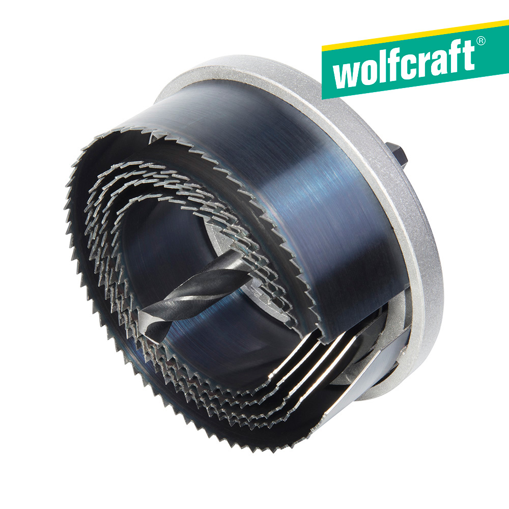 Sierra de corona con broca central de 8mm con 5 laminas 2162000 wolfcraft