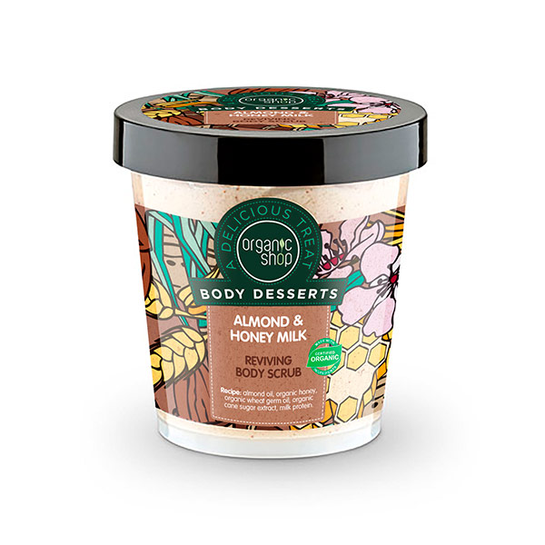 Exfoliante corporal estimulante almendra y leche con miel 450 ml Organic Shop