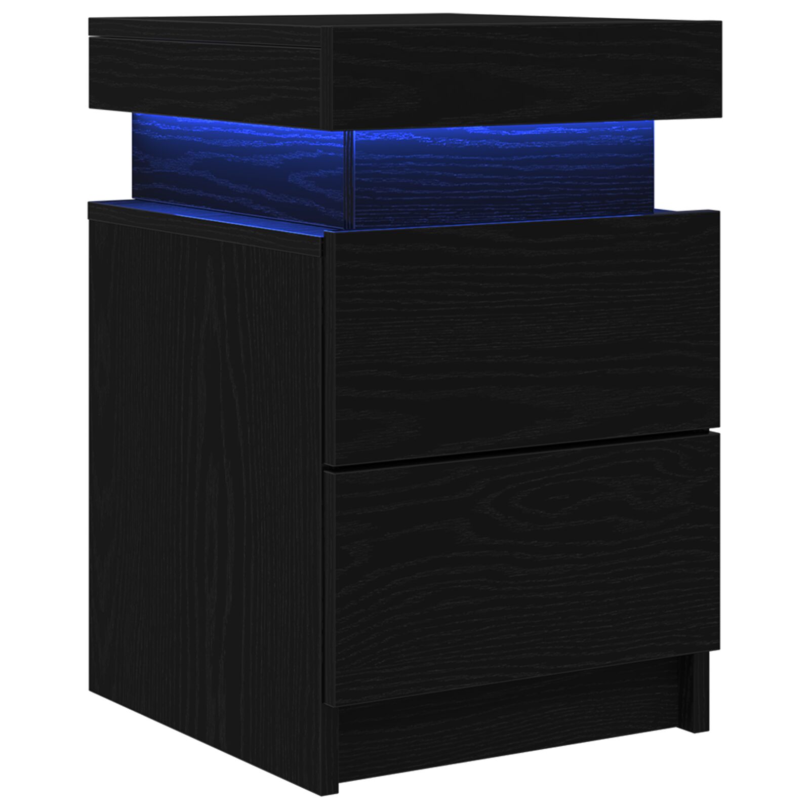 Cabinet de Noche vidaXL con Luces LED 2 pcs Negro Roble 35x39x55 cm