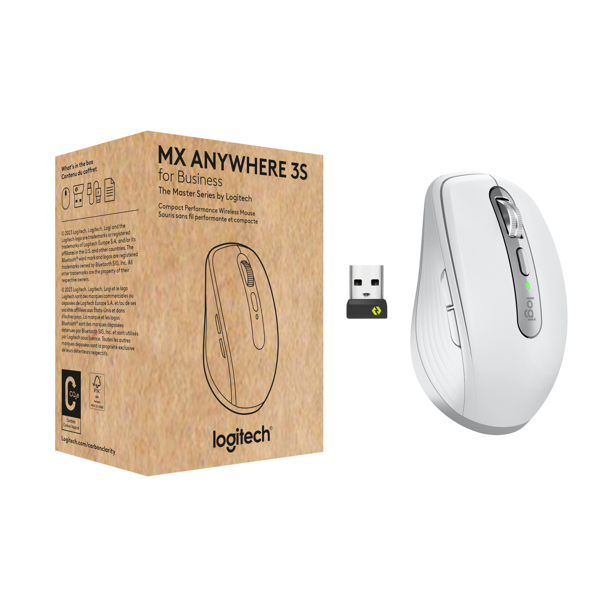 Logitech MX Anywhere 3S for Business, ratón inalámbrico, Compacto, 8000 dpi, Desplazamiento MagSpeed, Clic Discreto, Bluetooth, conexión Logi Bolt Segura, para Windows/Mac/Chrome/Linux - Gris Claro