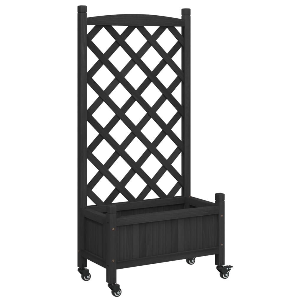 vidaXL Jardinera con enrejado y ruedas madera maciza de abeto Color Marrón, Gris, Negro y mas