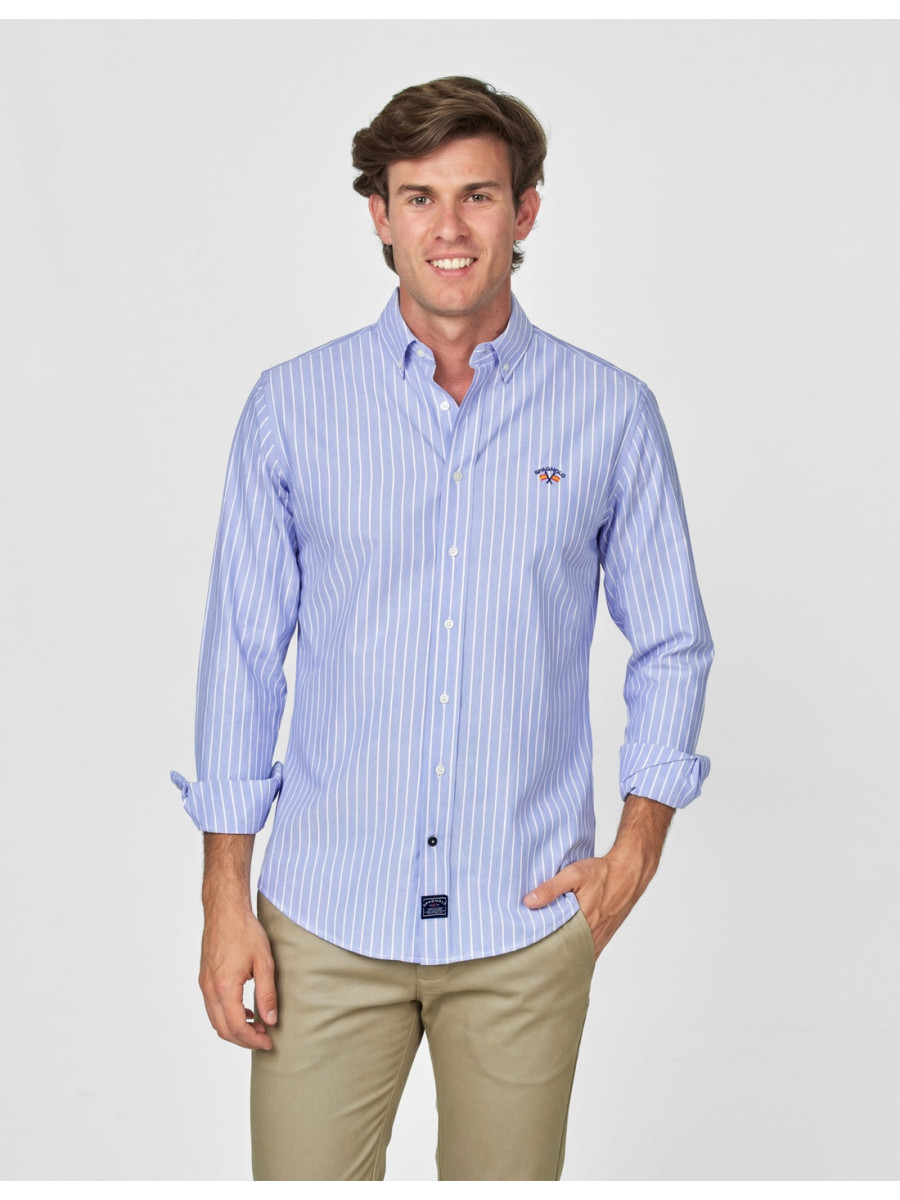 Camisa Spagnolo Oxford Rayas Hombre - Celeste SPAGNOLO Raíz Inicio HOMBRE ROPA CAMISAS