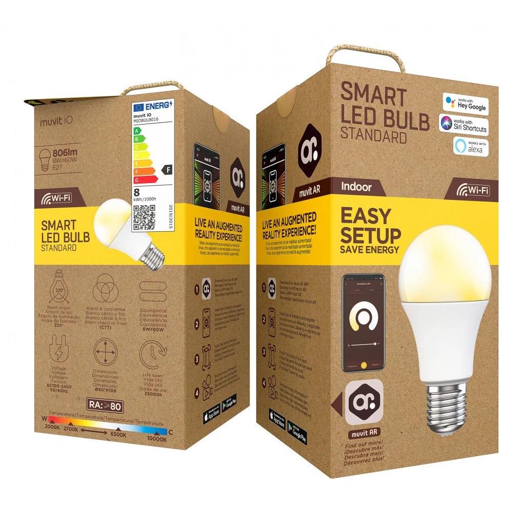 Iluminación Smart Home Bombilla inteligente LED A60 E27 App MUVIT IO Home 8W E27 A60 (estándar) MUVIT A60 CCT 806LM