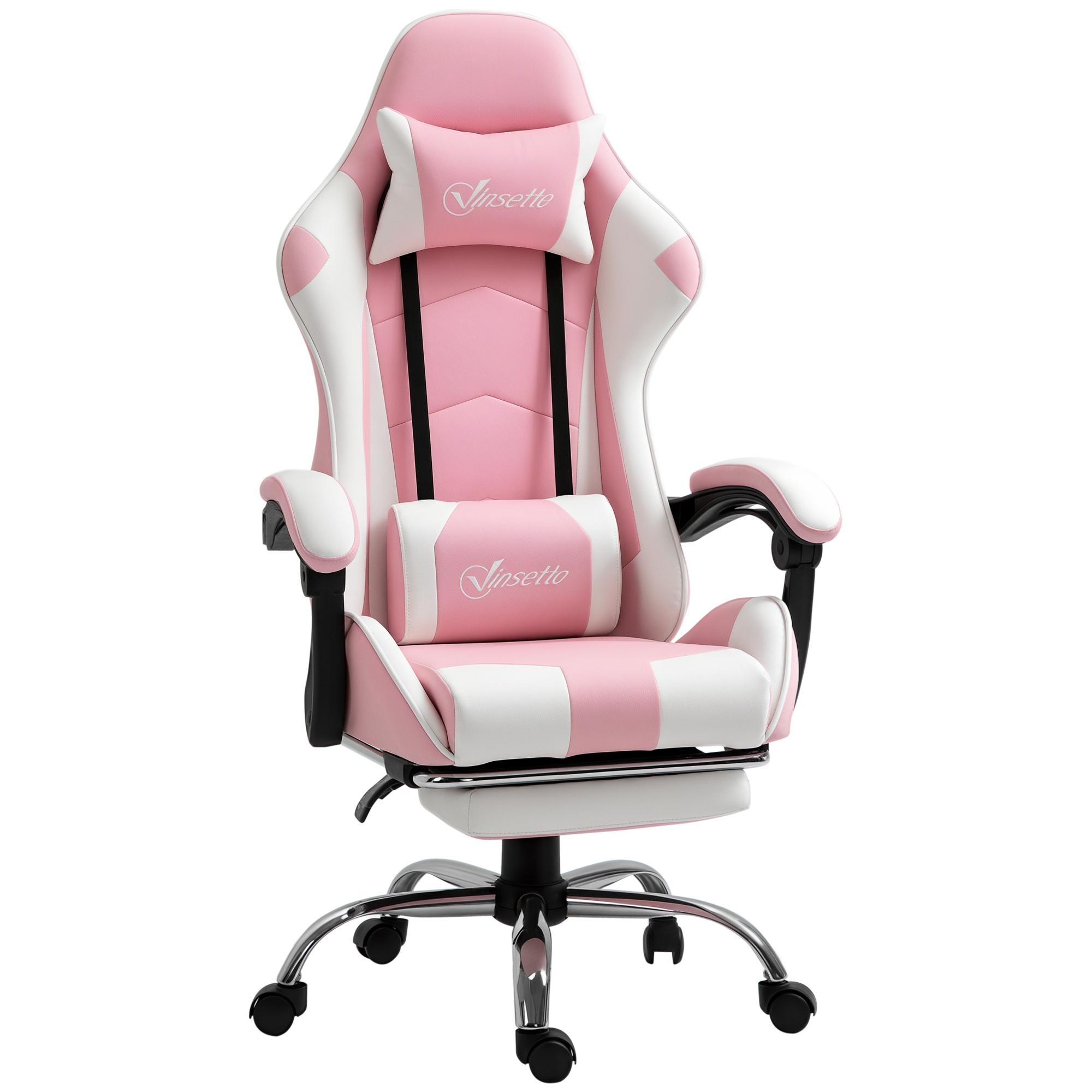 Vinsetto Silla Gaming Reclinable Silla Gamer Giratoria con Reposacabezas Reposapiés Cojín Lumbar Altura Ajustable para Oficina Estudio 64x67x119-127 cm Rosa