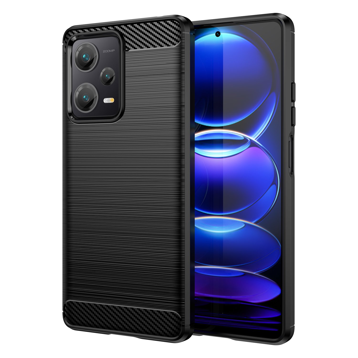 Funda para móvil Xiaomi Redmi Note 12 Pro Plus Carcasa Protectora Antigolpes Silicona Negra Diseño Fibra de Carbono Resistente Absorción de Choque [Compatible Carga Inalámbrica]