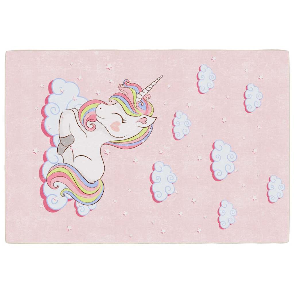 vidaXL Alfombra niños lavable antideslizante unicornio rosa 160x230 cm