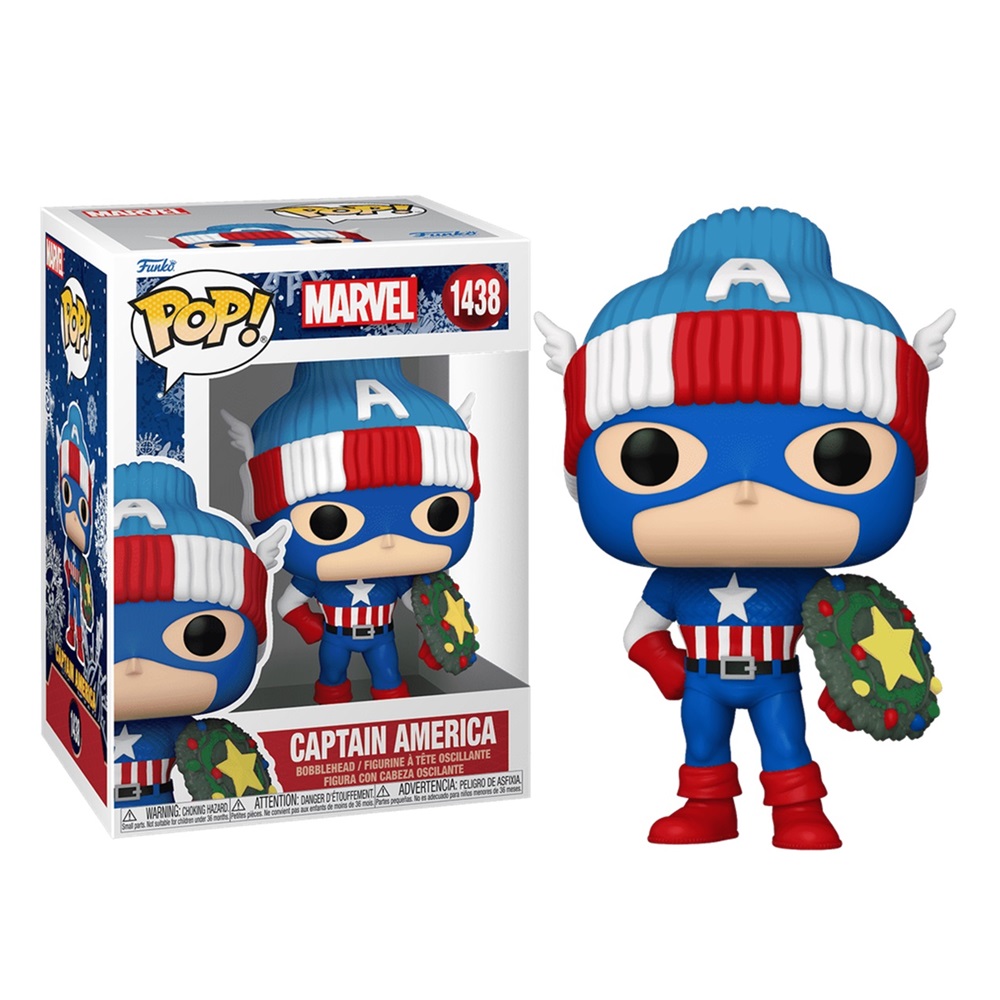 FUNKO POP! MARVEL HOLIDAY – CAPITÁN AMÉRICA CON ESCUDO DE GUIRNALDA, 80032, Nº1438, TIENDA CON LICENCIA OFICIAL