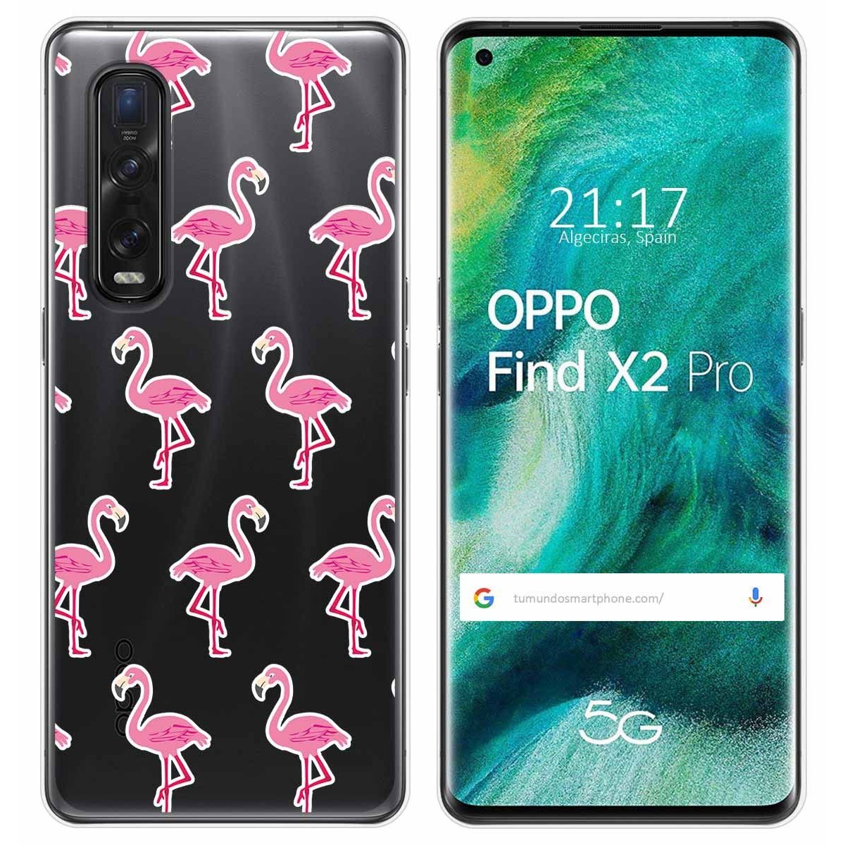 Tumundosmartphone Funda Gel Transparente para Oppo Find X2 Pro diseño Flamenco Dibujos