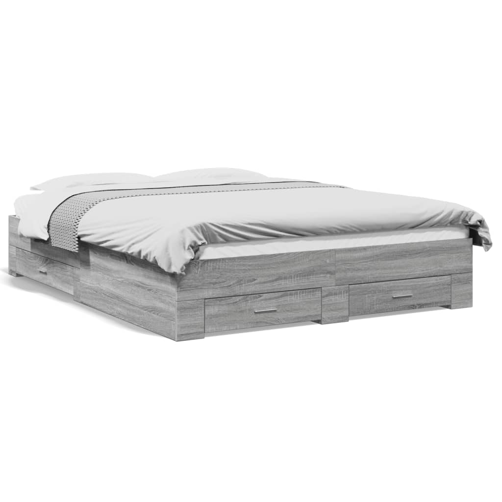 vidaXL Cama con cajones madera ingeniería gris Sonoma 160x200 cm