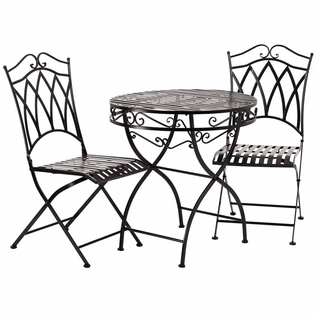 Wonderlust Deco - Conjunto mesa y 2 sillas de forja negas Negro mesa:D60x75h-silla(2):D38x45-92h cm