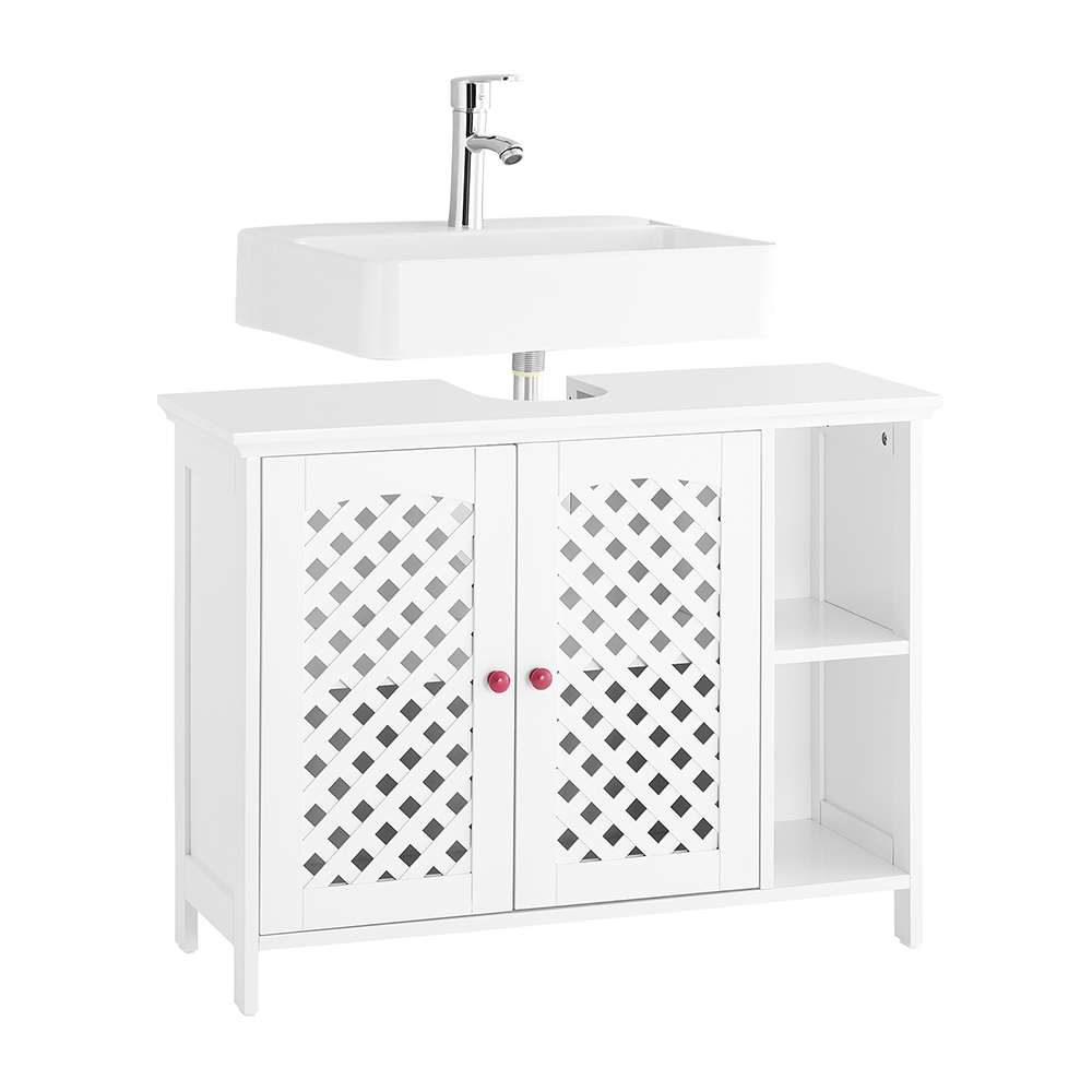 SoBuy Mueble Bajo Lavabo Blanco MDF con 2 Puertas, Estante Ajustable y Capacidad 42kg