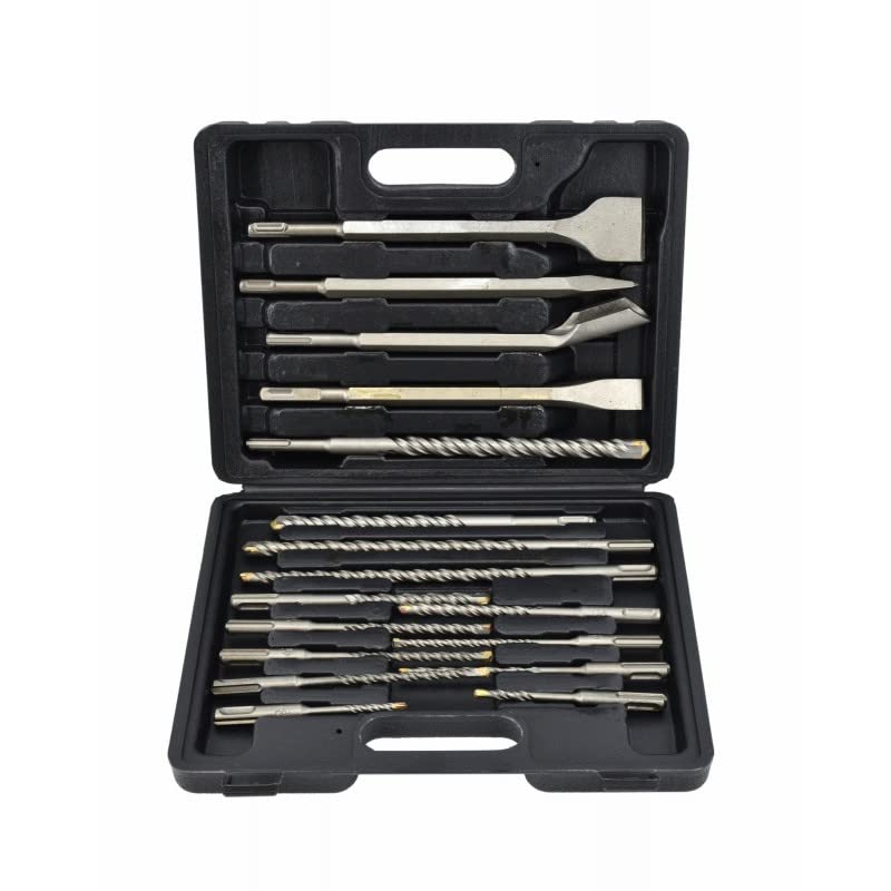 Set de Dłutas y Brocas SDS+ Awtools 17 piezas, incluye variedad de herramientas para perforación en hormigón, mampostería, alta calidad, sistema SDS+ para máxima resistencia.