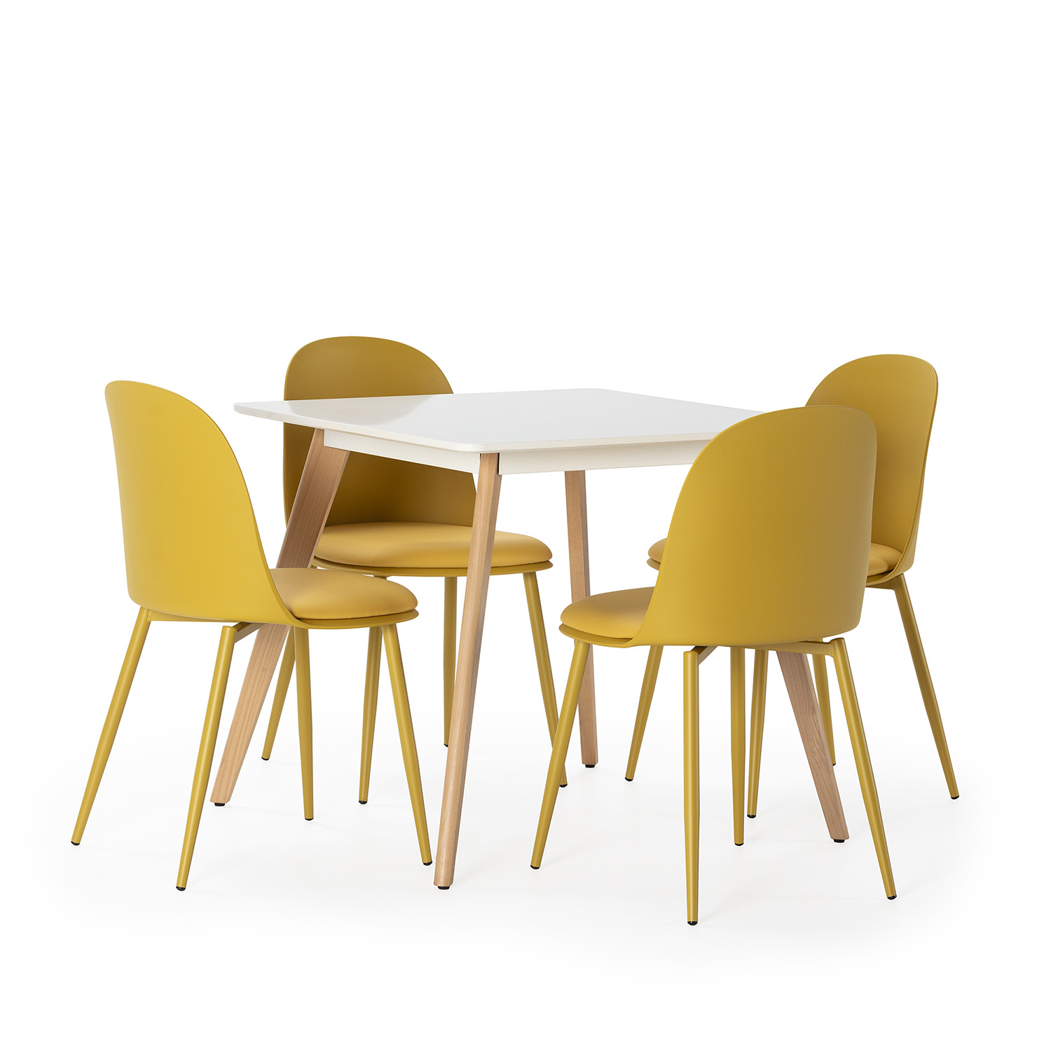 VS Venta-Stock Juego de mesa 80x80 cm y 4 sillas de comedor Kana