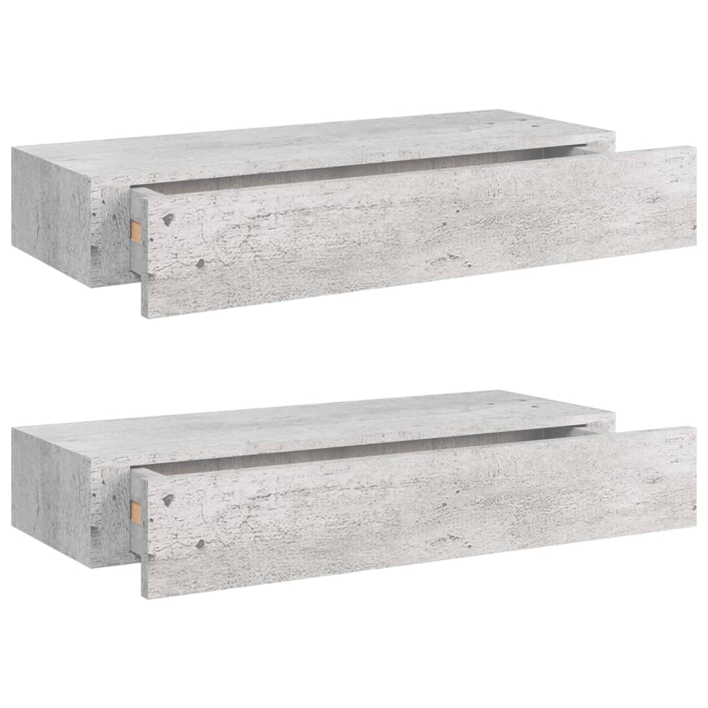 Vidaxl Estantes de Pared con Cajón 2 Uds MDF 60x23,5x10 Cm Blanco, Negro, Gris - Mueble Almacenaje Estantería para Oficina, Estudio, Sala de Estar, Dormitorio