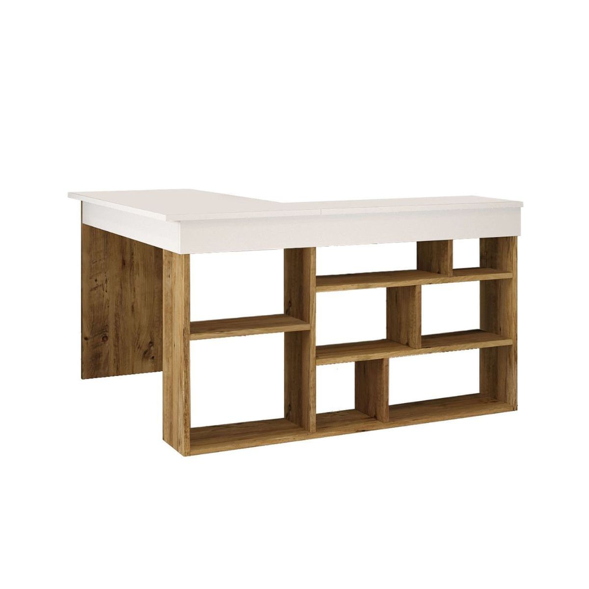 Escritorio Bihar esquinero con estantes natural/blanco 72x115x120 cm