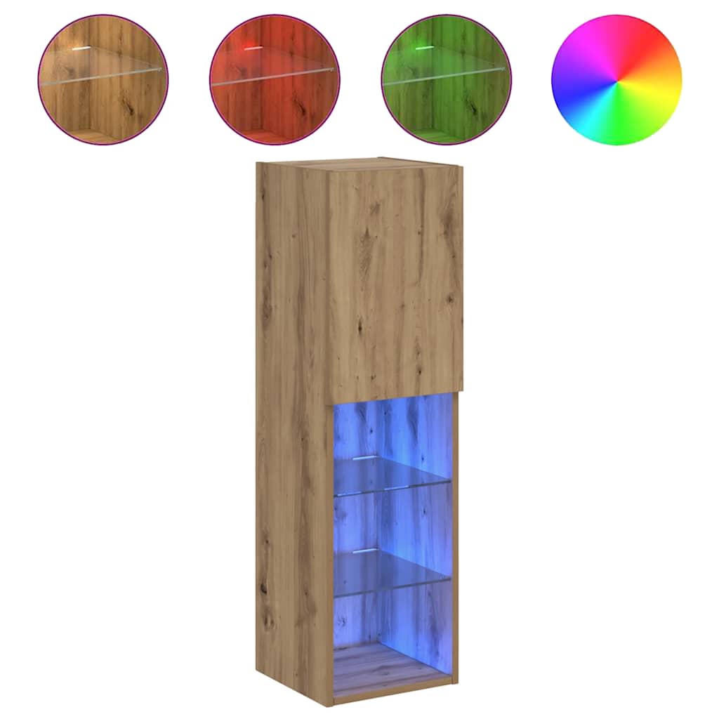 vidaXL Muebles TV con luces LED 2 uds roble artesanal 30,5x30x102 cm