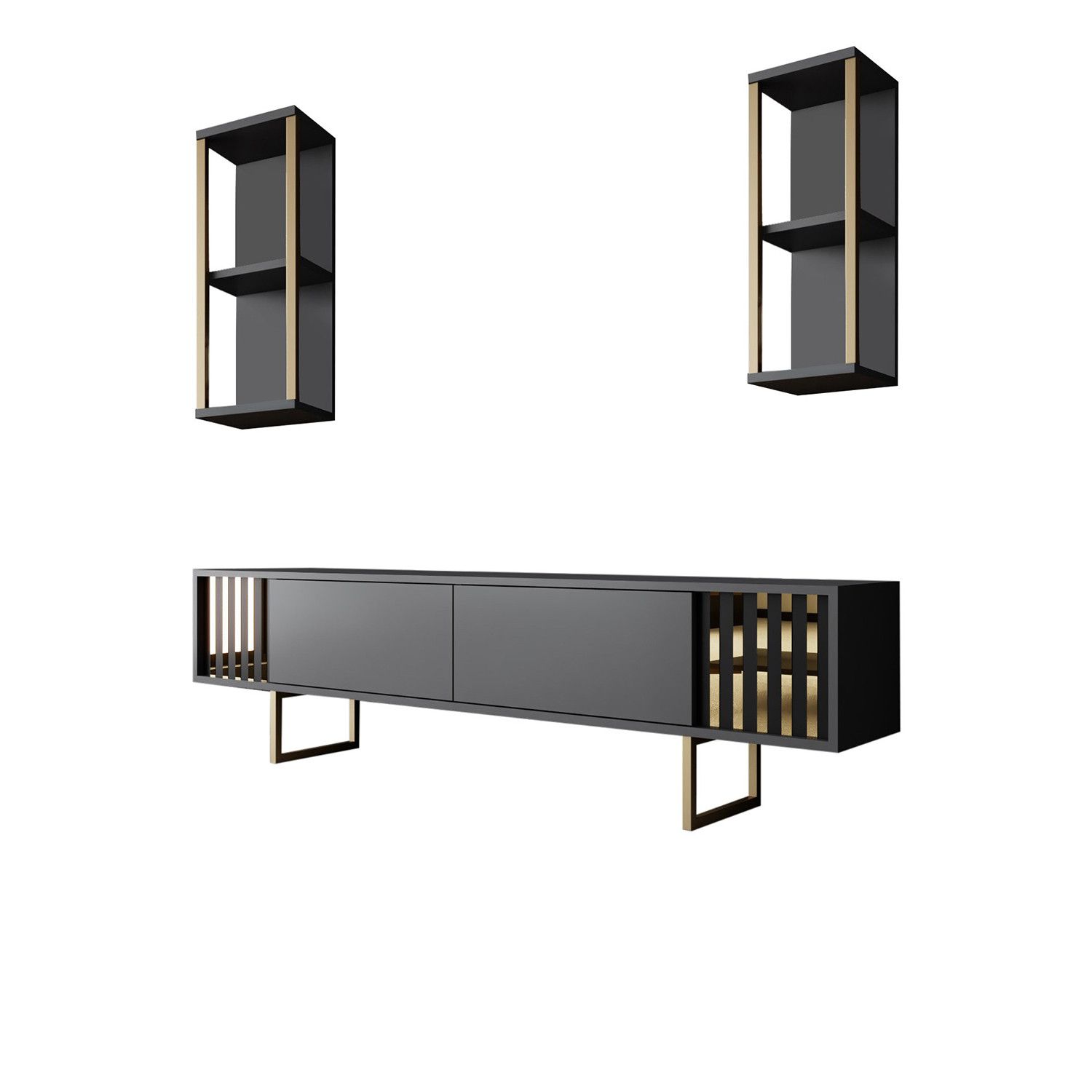 Habitat y Jardin - Soporte de TV de madera "Gold Line" - 180 x 30 x 48 cm - AntracitaNegro
