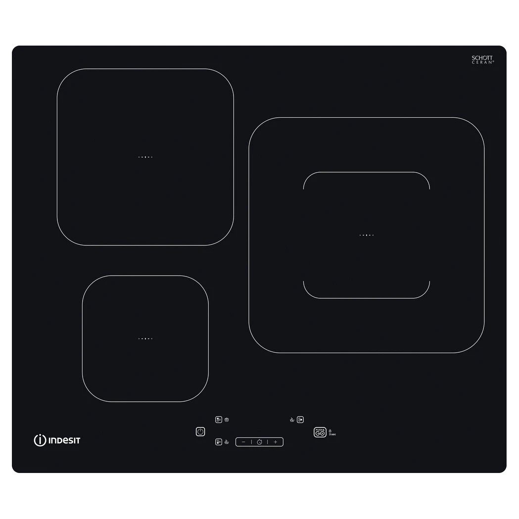 Indesit - Placa de inducción IS 55Q60 NE de 60 cm con 3 zonas de cocción, 7200 W y función booster, diseño slim sin marco negro para cocina moderna