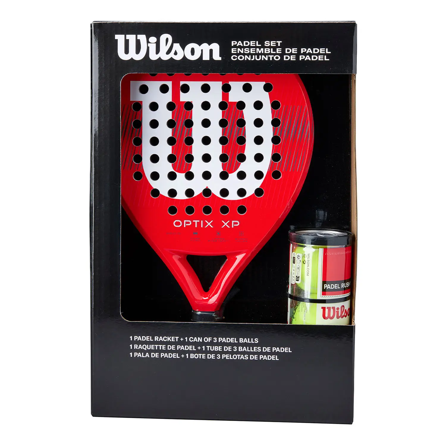 Pala de Pádel Pack Pala Wilson Optix Xp Red Y Bote De Bolas Wilson Rush