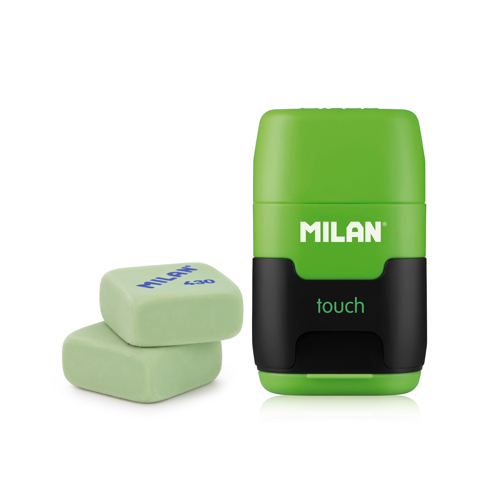MILAN Touch - Pack Afilaborras Compact con 2 Gomas de Recambio Incluidas. Verde