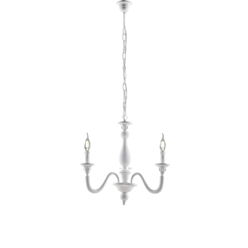 Lámpara de araña Lucca Shabby de madera blanca, 3 luces, 108 Ø41 BL271-3-BCO - Bonetti Illumina