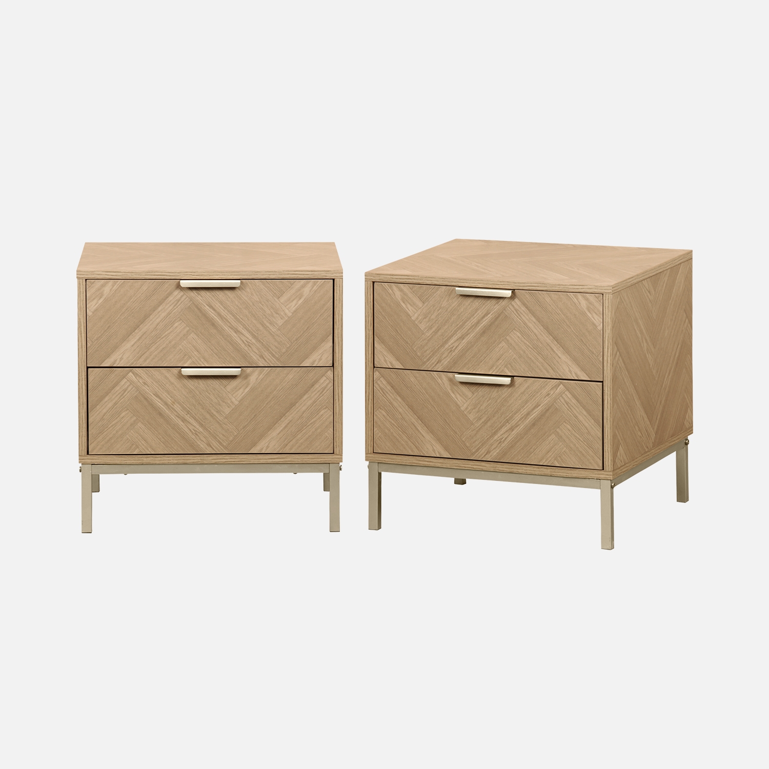 sweeek - Mesita de noche efecto madera con diseño en espiga, set de 2 , Budapest , 45x40x45