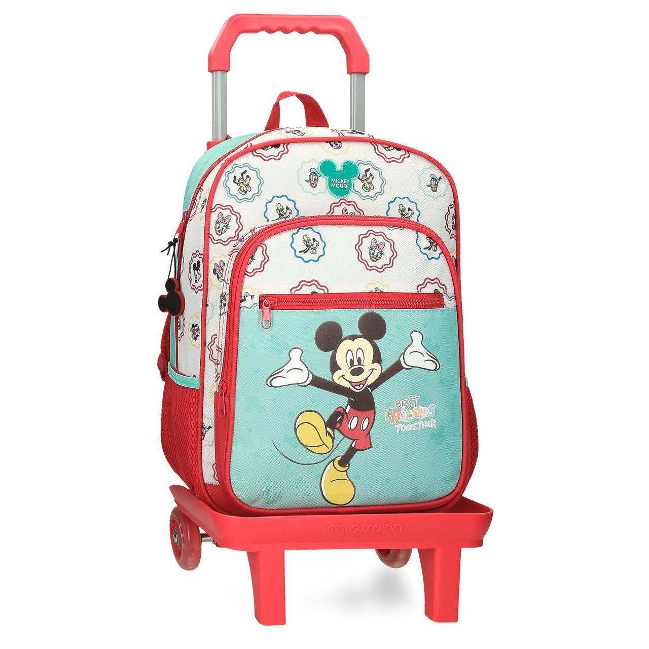 Mochila escolar con carro Disney Mickey best friends together verde claro