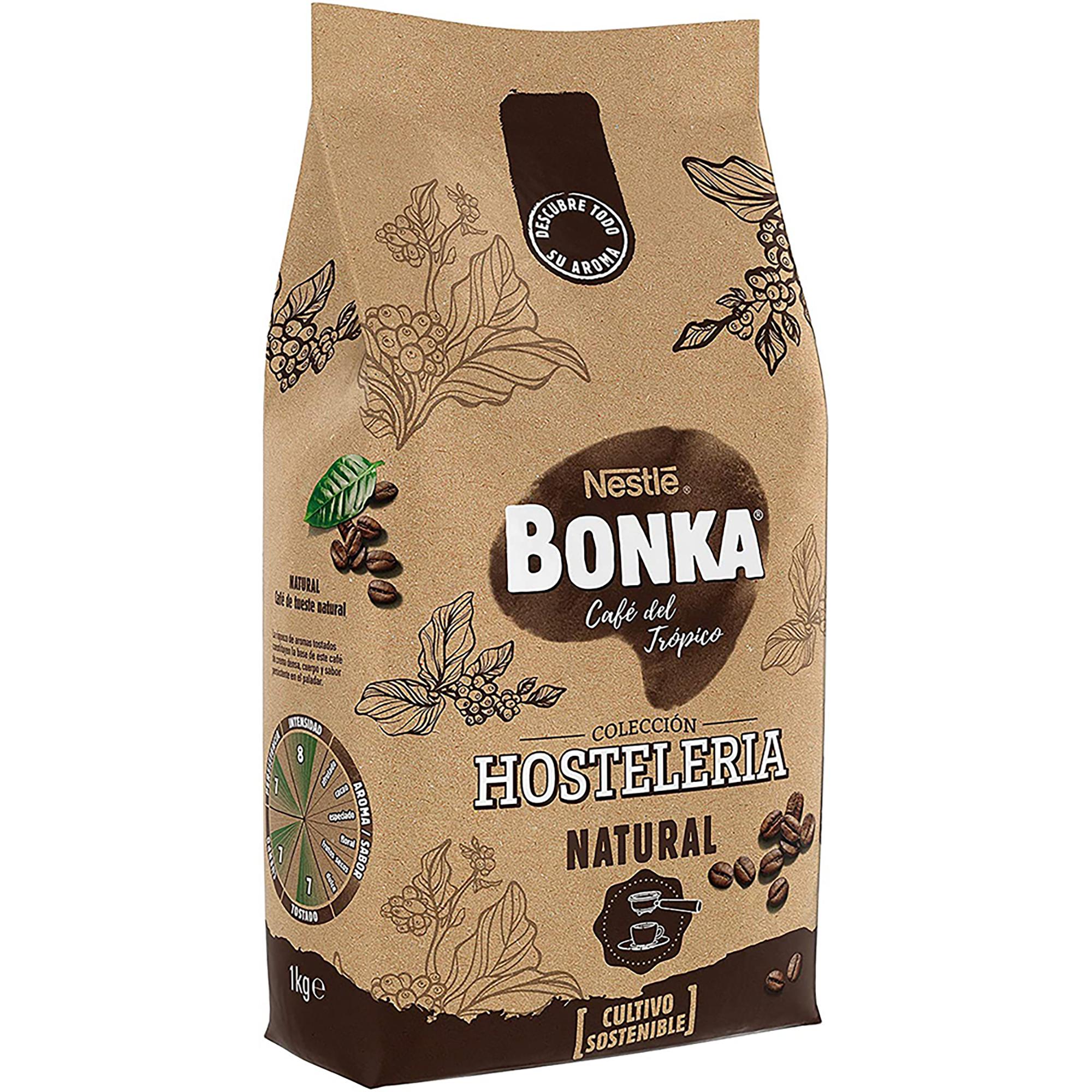 Café en grano Bonka Especial Hosteleria 100 % Natural 1 kg - Cultivo Sostenible -Intensidad 8