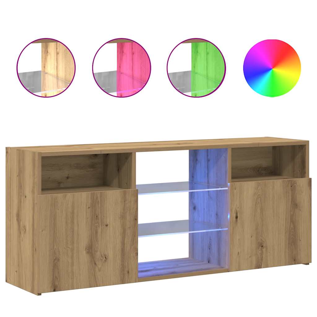 vidaXL Mueble TV luces LED madera ingeniería roble artisan 120x30x50cm